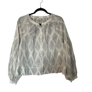 Madewell Shirred Balloon-Sleeve Top in Geometric Print in Lighthouse Sz XL NWT